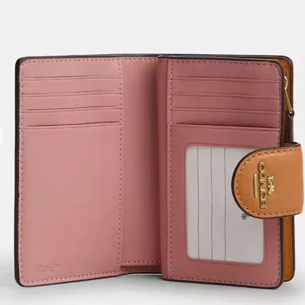 Coach Powder Pink Medium Corner Zip Wallet In Signature Canvas